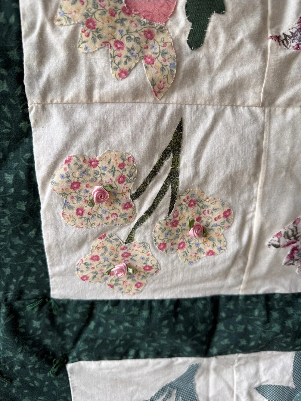 Handmade Floral Applique Quilt 82x83 Dated Winter 2002-03 Folk Art